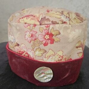 Unique Women's Boho Size Small Hat, Flowers, Velvet, With Button Accent